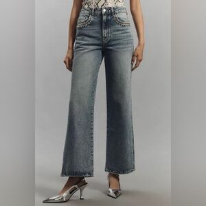 Pilcro by Anthropologie Austyn High Rise Rhinestone Wide Leg Jeans Sz 26 NWOT